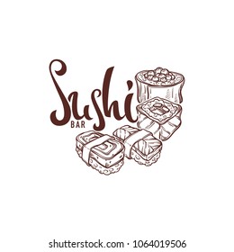 Sushi Hand Drawn Sketches,  For Your  Japanese Food Restaurant and Bar Logo, Label, Emblem