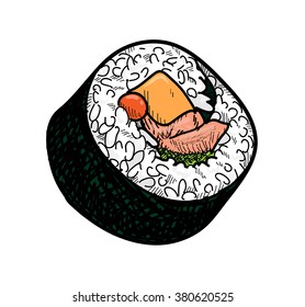 Sushi, a hand drawn vector illustration of a sushi (Futo Maki).