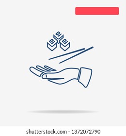 Sushi and hand icon. Vector concept illustration for design.