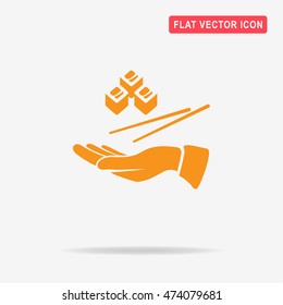 Sushi and hand icon. Vector concept illustration for design.