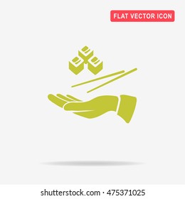 Sushi and hand icon. Vector concept illustration for design.