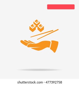 Sushi and hand icon. Vector concept illustration for design.