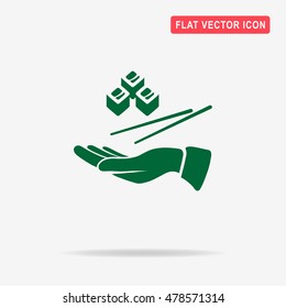 Sushi and hand icon. Vector concept illustration for design.