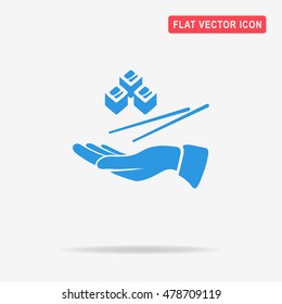 Sushi and hand icon. Vector concept illustration for design.