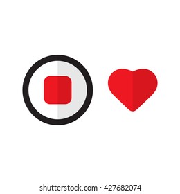 Sushi with heart icon flat vector illustration on white background.