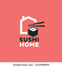 Sushi with home logo design vector graphic symbol icon sign illustration creative idea
