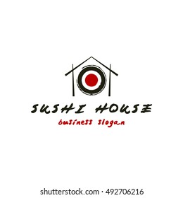 Sushi House / Sushi Home Artistic Logo in grunge style