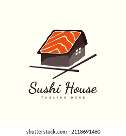 Sushi House Logo For Restaurant Or Asian Food. Suitable for restaurant logo, cafe, fast food, fish market, japanese cuisine, asian food and resto and other company.