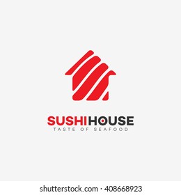 Sushi house logo template design. Vector illustration.