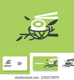 Sushi icon in bird's nest. Logo design template. Business card template. Vector illustration