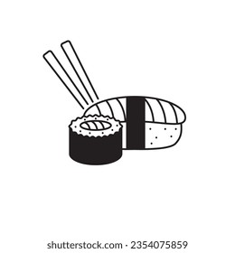 Sushi icon in black and white design. Simple sushi vector illustration isolated on white background