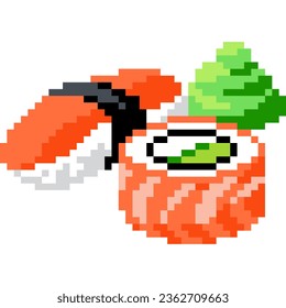 Sushi icon cartoon in pixel style.