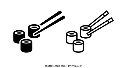 Sushi icon with chopsticks vector isolated on white background.