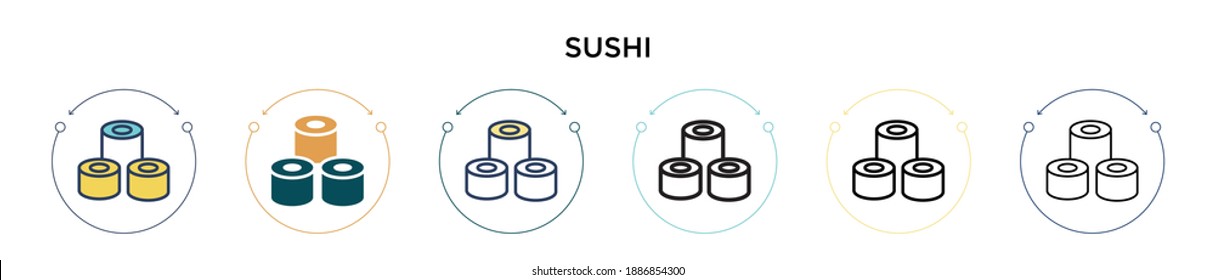 Sushi icon in filled, thin line, outline and stroke style. Vector illustration of two colored and black sushi vector icons designs can be used for mobile, ui, web