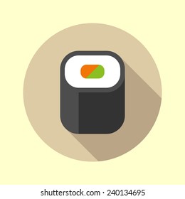 Sushi icon. Flat design long shadow. Vector illustration.