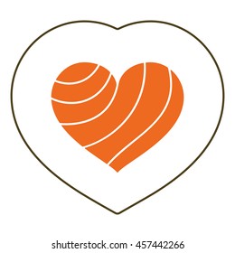 Sushi icon, heart shaped salmon roll. Sushi bar logo, heart symbol of love for sushi. Vector icon