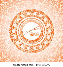 sushi icon inside abstract orange mosaic emblem