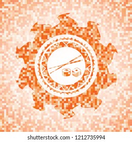 sushi icon inside abstract orange mosaic emblem with background