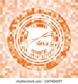 sushi icon inside abstract orange mosaic emblem with background