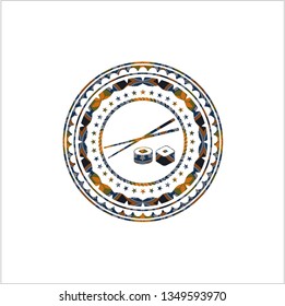 sushi icon inside arabesque emblem. arabic decoration.