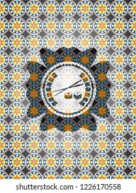 sushi icon inside arabesque style badge. arabic decoration.