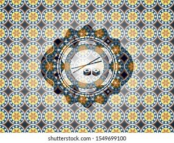 sushi icon inside arabic emblem background. Arabesque decoration.