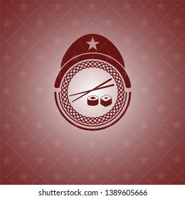 sushi icon inside badge with red background