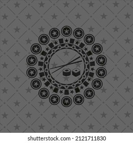 sushi icon inside black badge. 