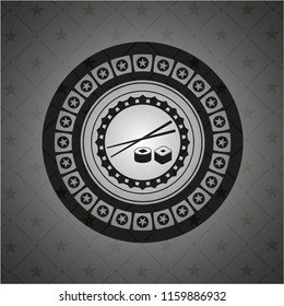 sushi icon inside black emblem