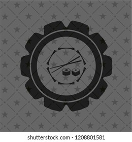 sushi icon inside black emblem