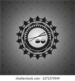 sushi icon inside black emblem. Vintage.