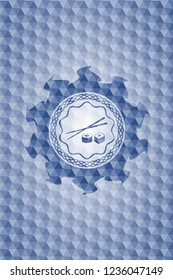 sushi icon inside blue hexagon emblem.