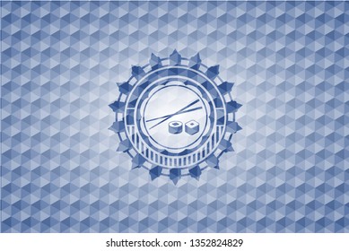 sushi icon inside blue hexagon emblem.