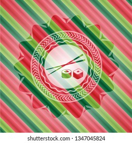 sushi icon inside christmas emblem.