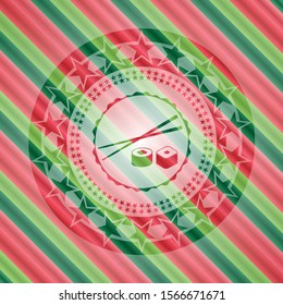 sushi icon inside christmas emblem background.