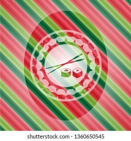 sushi icon inside christmas style badge..