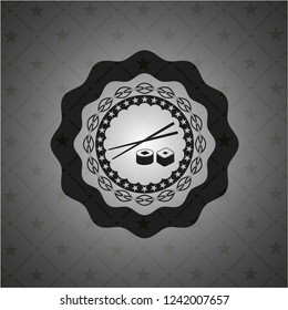 sushi icon inside dark emblem. Retro