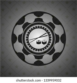 sushi icon inside dark emblem. Retro