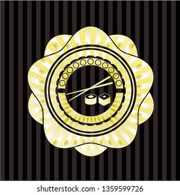 sushi icon inside gold emblem