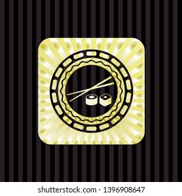 sushi icon inside golden badge