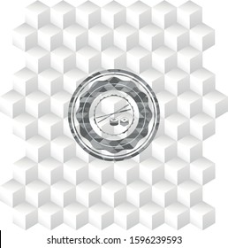 sushi icon inside grey badge with geometric cube white background