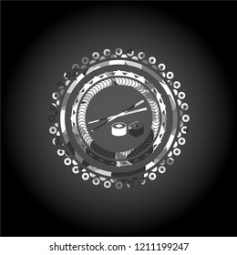 sushi icon inside grey camo emblem