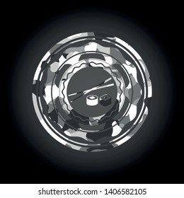 sushi icon inside grey camo emblem