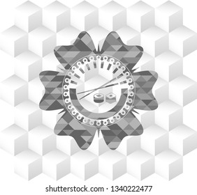 sushi icon inside grey icon or emblem with geometric cube white background