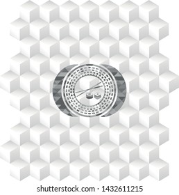 sushi icon inside grey emblem. Vintage with geometric cube white background
