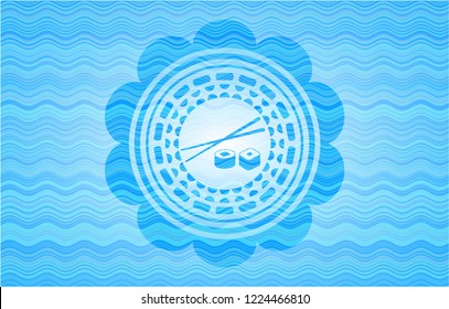 sushi icon inside light blue water wave badge.
