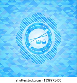 sushi icon inside light blue emblem with triangle mosaic background