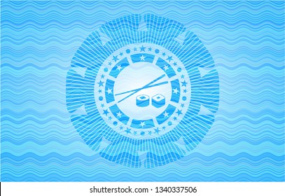 sushi icon inside light blue water emblem background.