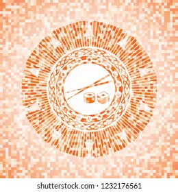 sushi icon inside orange mosaic emblem with background