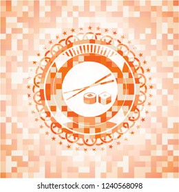 sushi icon inside orange mosaic emblem